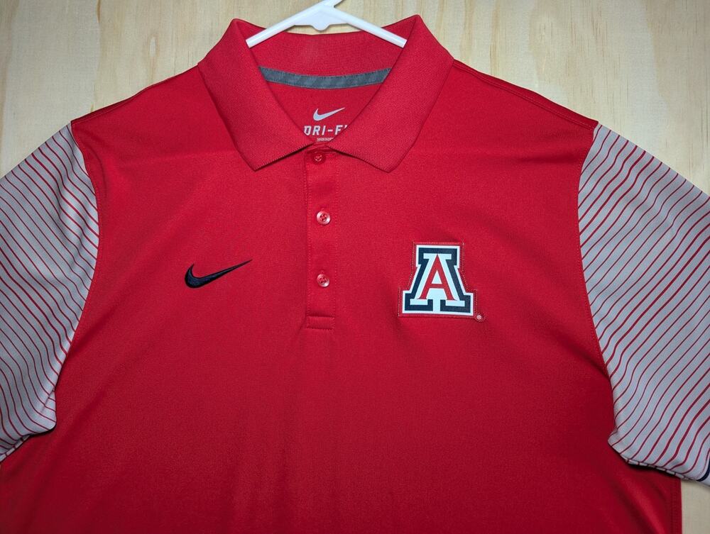 Nike Men's Large Arizona Wildcats Polo Shirt Red Dri Fit Performance Golf